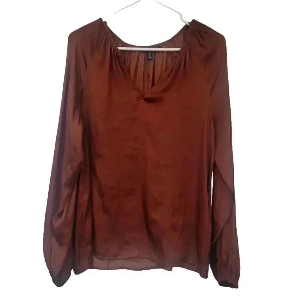 Banana Republic Women's Burnt Caramel Poly Satin Balloon Sleeve Top NEW - Picture 3 of 11